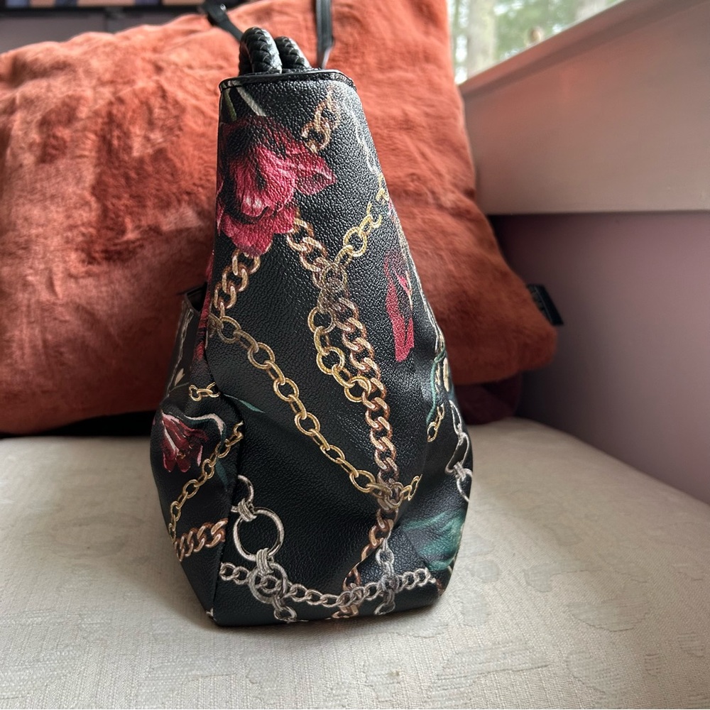 Dana Buchman, black floral vegan satchel crossbody bag - Picture 7 of 15